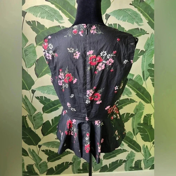 Rebecca Taylor Marguerite Floral Poplin Peplum Tank Top Black Size 8 - Picture 5 of 6